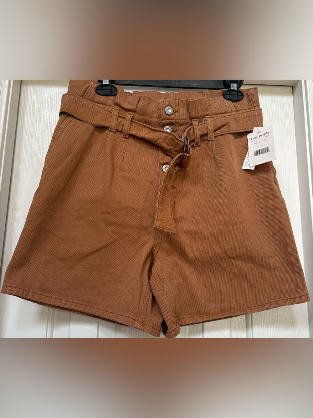 Free People High Waist Belted Shorts in Rust